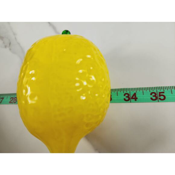 Art Glass Hand Blow Yellow Lemon w/ Green Leaf Vegetable 4" Home Decor 90s Vtg - Picture 13 of 13